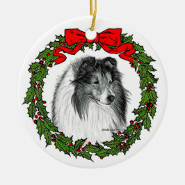 Ornamento De Cerâmica Shetland Sheepdog Art de Glenda S. Harlan