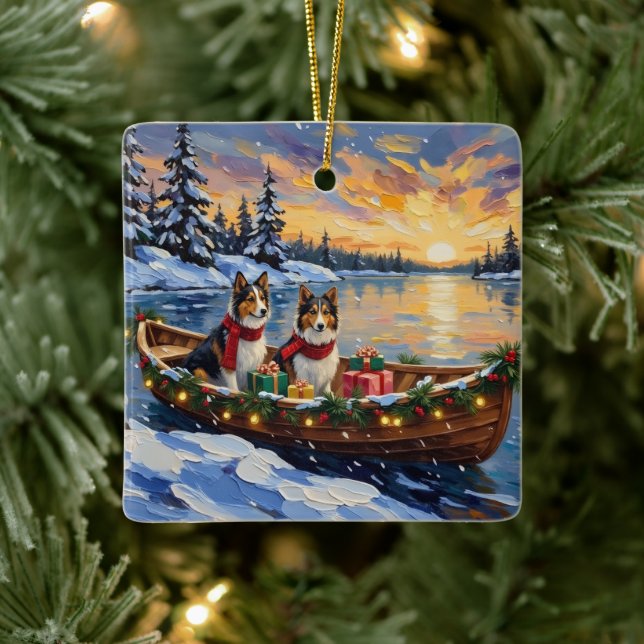 Ornamento De Cerâmica Shetland Sheepdog Christmas Boat Holiday (Árvore)