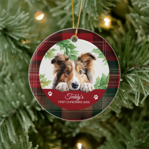Ornamento De Cerâmica Shetland Sheepdog de Natal Personalizado