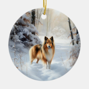 Ornamento De Cerâmica Shetland Sheepdog Deixe Nevar Natal