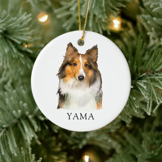 Ornamento De Cerâmica Shetland Sheepdog Desenho de Mão Personalizado (Árvore)