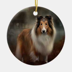Ornamento De Cerâmica Shetland Sheepdog Halloween Scary
