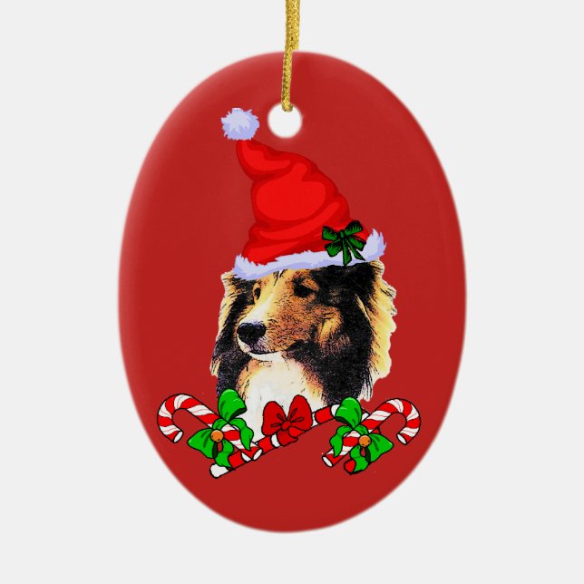 Ornamento De Cerâmica Shetland Sheepdog Natal (Frente)