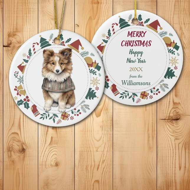 Ornamento De Cerâmica Shetland Sheepdog no Natal do Sweet (Criador carregado)