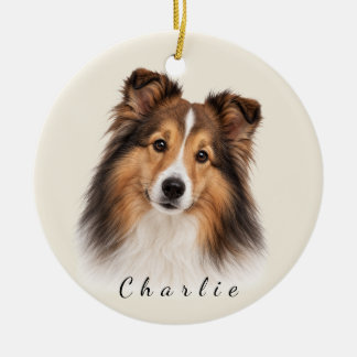 Ornamento De Cerâmica Shetland Sheepdog Personalizado com Nome Personali