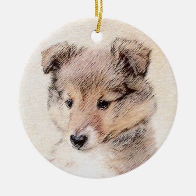 Ornamento De Cerâmica Shetland Sheepdog Puppy Pintura Original (Frente)