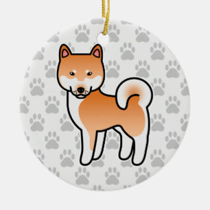 Ornamento De Cerâmica Shiba Inu, caricatura vermelha