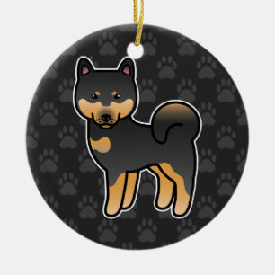Ornamento De Cerâmica Shiba Inu, Cartoon Preto E Tan