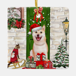 Ornamento De Cerâmica Shiba Inu Dog Natal