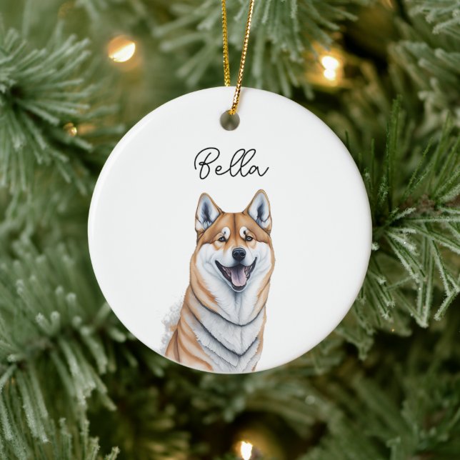 Ornamento De Cerâmica Shiba Inu Dog Pet Custom Name Natal (Árvore)