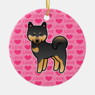 Ornamento De Cerâmica Shiba Inu Love, Cartoon Preto E Tan