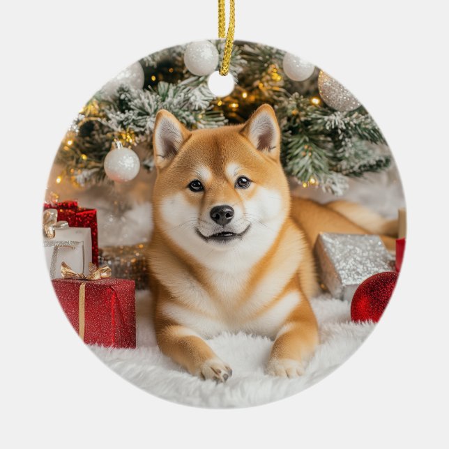 Ornamento De Cerâmica Shiba Inu Natal (Frente)