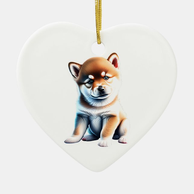 Ornamento De Cerâmica Shiba Inu Puppy Personalizado (Frente)