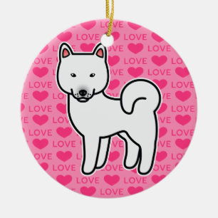 Ornamento De Cerâmica Shiba Inu White Love Hearts