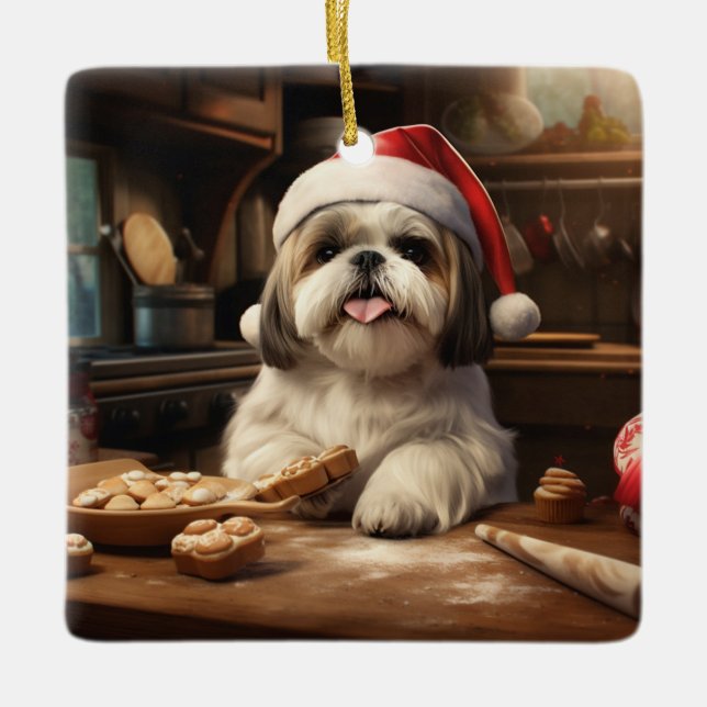 Ornamento De Cerâmica Shih Tzu Christmas Cookies Festivo Foliday (Frente)
