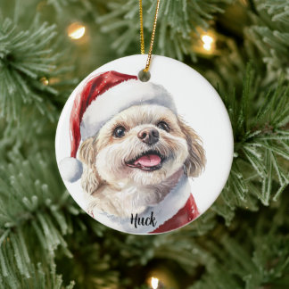 Ornamento De Cerâmica Shih Tzu de Natal Personalizado do Cão
