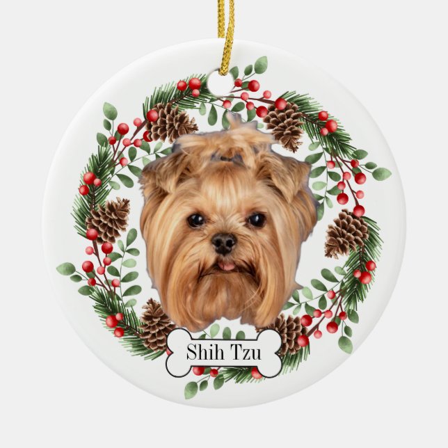 Ornamento De Cerâmica Shih Tzu dog (Frente)
