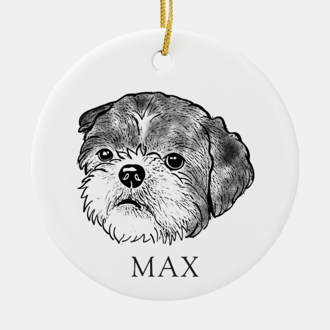 Ornamento De Cerâmica Shih Tzu Dog Desenho Mão Personalizado (Frente)
