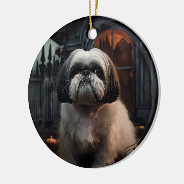 Ornamento De Cerâmica Shih Tzu Halloween Scary (Esquerda)