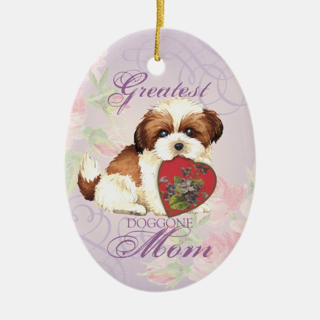 Ornamento De Cerâmica Shih Tzu Heart Mãe Cerâmica (Frente)