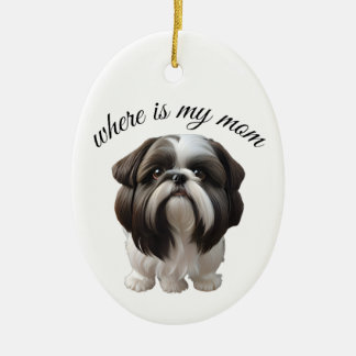 Ornamento De Cerâmica Shih Tzu - Onde Está Minha Mãe?