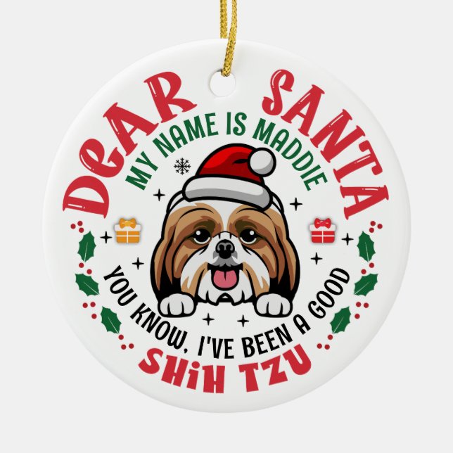 Ornamento De Cerâmica Shih Tzu Papais noeis de Cachorro Personalizados Á (Frente)