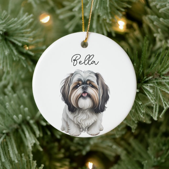 Ornamento De Cerâmica Shih Tzu Pet Nome Personalizado Feriado (Árvore)