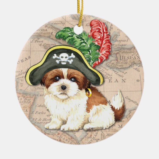 Ornamento De Cerâmica Shih Tzu Pirate (Frente)