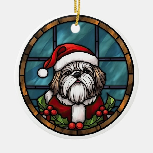 Ornamento De Cerâmica Shih Tzu Sied Glass Christmas (Frente)