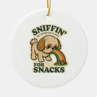 Ornamento De Cerâmica Shih Tzu Sniffin' For Snacks Retro St. Patrick's 
