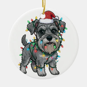 Ornamento De Cerâmica Shih Tzu Usando um Chapéu de Papai Noel para o Nat