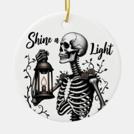 Ornamento De Cerâmica Shine a Light Skeleton Ornament