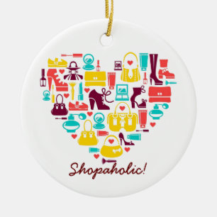 Ornamento De Cerâmica Shopaholic (coração) customizável)