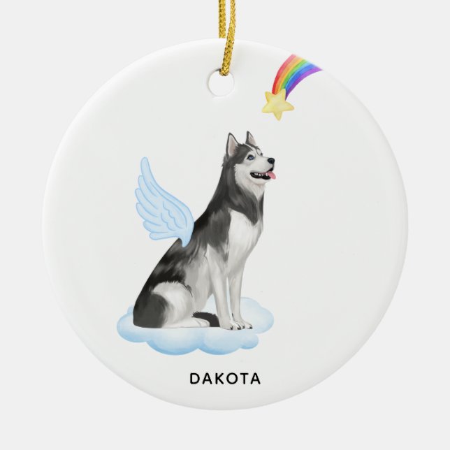 Ornamento De Cerâmica Siberian Husky Angel Personalizou o Memorial do Cã (Frente)