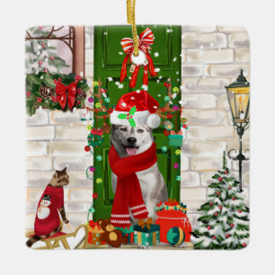 Ornamento De Cerâmica Siberian Husky Dog Christmas