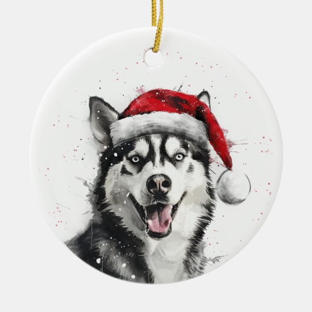 Ornamento De Cerâmica Siberian Husky Dog Christmas Personalized (Frente)