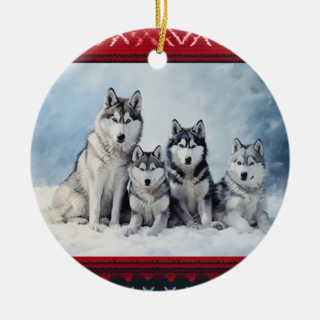 Ornamento De Cerâmica Siberian Husky Natal (Frente)