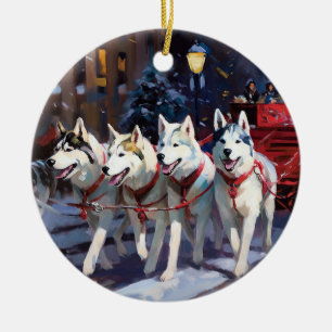 Ornamento De Cerâmica Siberian Husky Natal Fesason