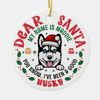Ornamento De Cerâmica Siberian Husky Papais noeis de Natal Nome de Cão P