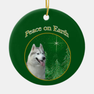 Ornamento De Cerâmica Siberian Husky Peace
