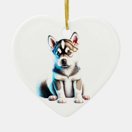 Ornamento De Cerâmica Siberian Husky Puppy Personalizado