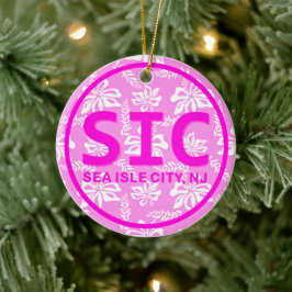Ornamento De Cerâmica SIC Personalizada Isle City New Jersey NJ Pink