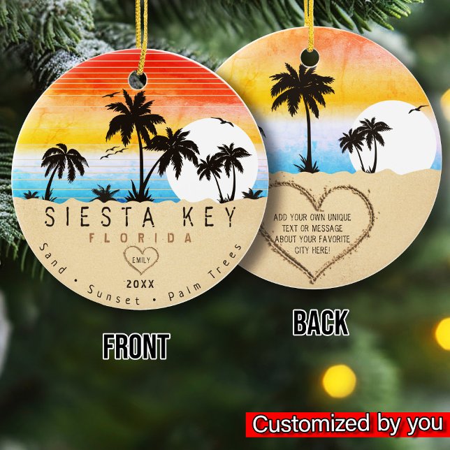 Ornamento De Cerâmica Siesta Key Florida Beach Retro Sunset Souvenir 60  (Criador carregado)
