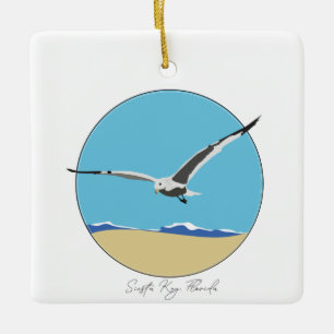 Ornamento De Cerâmica Siesta Key, Flórida Sea Gull sobre Beach