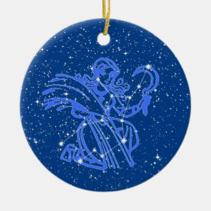 Ornamento De Cerâmica Signo do Zodíaco de Virgem com Estrelas em Azul Pr