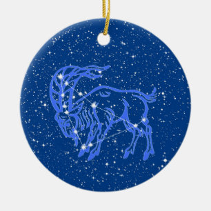 Ornamento De Cerâmica Signo Zodiacal de Capricórnio com Estrelas em Cera