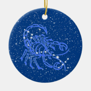 Ornamento De Cerâmica Signo Zodiacal de Escorpião com Estrelas em Azul P