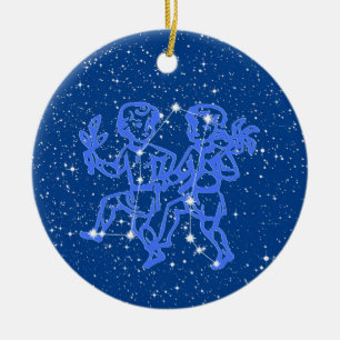 Ornamento De Cerâmica Signo Zodiacal de Gêmeos com Estrelas em Cerâmica