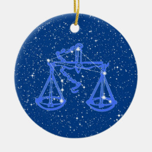 Ornamento De Cerâmica Signo Zodiacal de Libra com Estrelas em Azul Profu