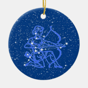 Ornamento De Cerâmica Signo Zodiacal de Sagitário com Estrelas em Azul P
